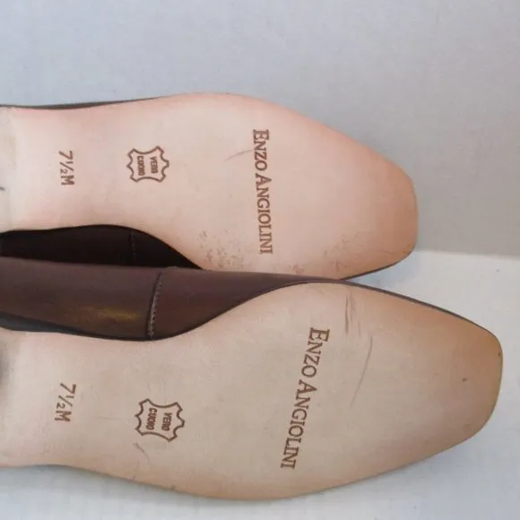 *Enzo Angiolini Chestnut Brown Croc Loafers Squared Toe Flats