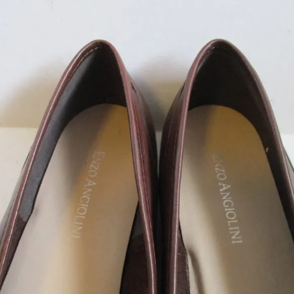 *Enzo Angiolini Chestnut Brown Croc Loafers Squared Toe Flats