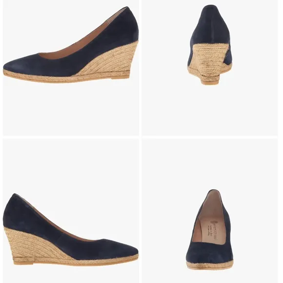 ERIC MICHAEL TEVA WOMEN'S Navy Blue Suede Wedge Pumps Pointed Toe Dress Shoes 39