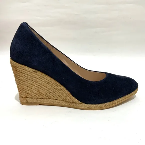ERIC MICHAEL TEVA WOMEN'S Navy Blue Suede Wedge Pumps Pointed Toe Dress Shoes 39