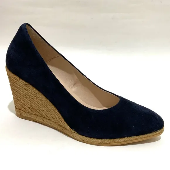 ERIC MICHAEL TEVA WOMEN'S Navy Blue Suede Wedge Pumps Pointed Toe Dress Shoes 39