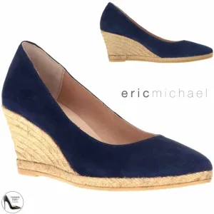 ERIC MICHAEL TEVA WOMEN'S Navy Blue Suede Wedge Pumps Pointed Toe Dress Shoes 39
