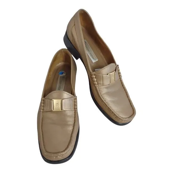 ETIENNE AIGNER Bronze Shimmer Penny Loafers Sz 9 Business Casual Preppy Classic