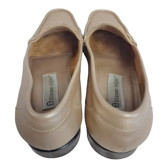 ETIENNE AIGNER Bronze Shimmer Penny Loafers Sz 9 Business Casual Preppy Classic