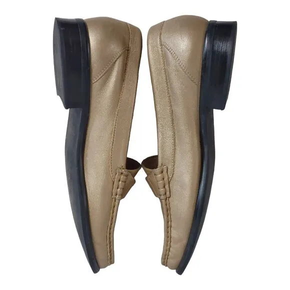 ETIENNE AIGNER Bronze Shimmer Penny Loafers Sz 9 Business Casual Preppy Classic