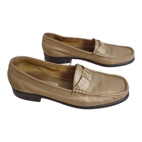 ETIENNE AIGNER Bronze Shimmer Penny Loafers Sz 9 Business Casual Preppy Classic