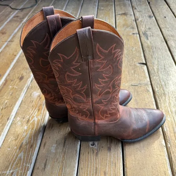 EUC ARIAT Heritage R Toe Brown Leather Western Cowboy Boot - Men's 12