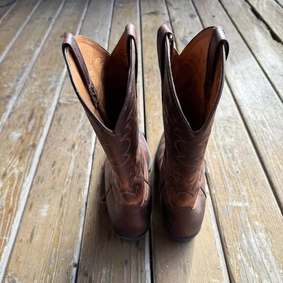 EUC ARIAT Heritage R Toe Brown Leather Western Cowboy Boot - Men's 12