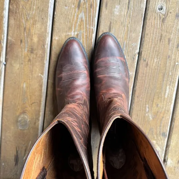 EUC ARIAT Heritage R Toe Brown Leather Western Cowboy Boot - Men's 12