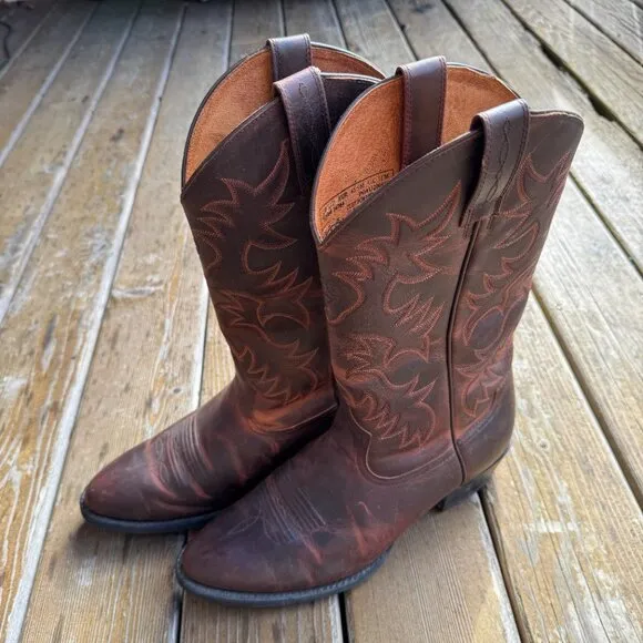 EUC ARIAT Heritage R Toe Brown Leather Western Cowboy Boot - Men's 12