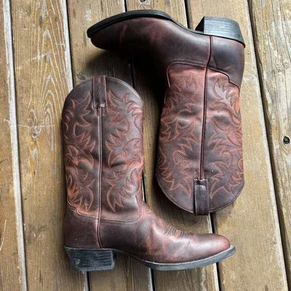 EUC ARIAT Heritage R Toe Brown Leather Western Cowboy Boot - Men's 12