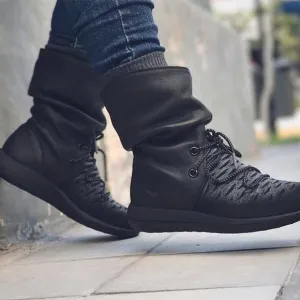 EUC Nike Roshe 2 Hi Flyknit Slouch Leather Boots W Sz 7 All Black Gray