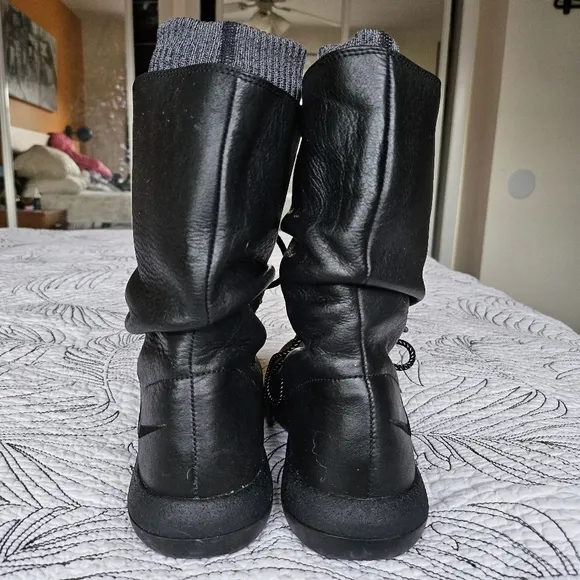 EUC Nike Roshe 2 Hi Flyknit Slouch Leather Boots W Sz 7 All Black Gray