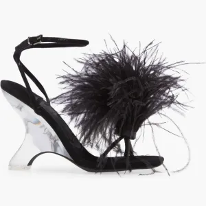EUC - RARE find 🤩 flirt a lot ostrich feather heeled sandals. In original box.
