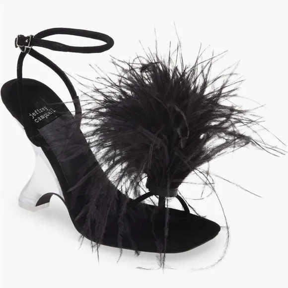 EUC - RARE find 🤩 flirt a lot ostrich feather heeled sandals. In original box.