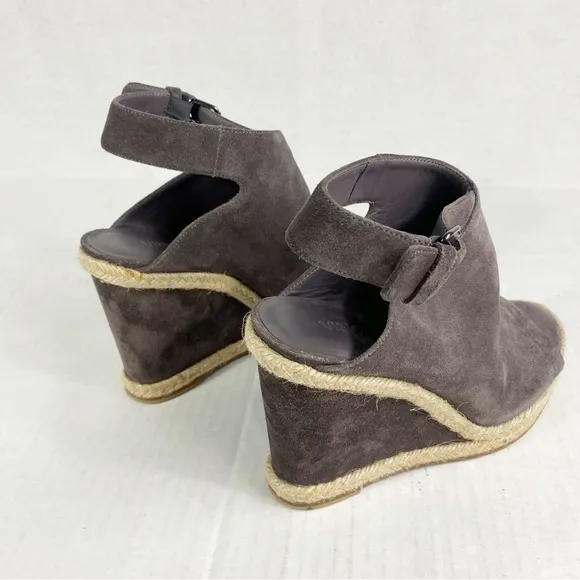 Evangeline Suede Peep-Toe Espadrille Wedge Sandals Size 8.5