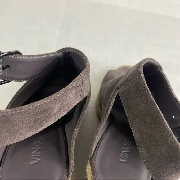 Evangeline Suede Peep-Toe Espadrille Wedge Sandals Size 8.5