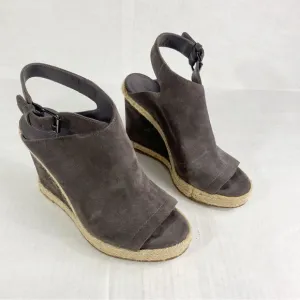 Evangeline Suede Peep-Toe Espadrille Wedge Sandals Size 8.5