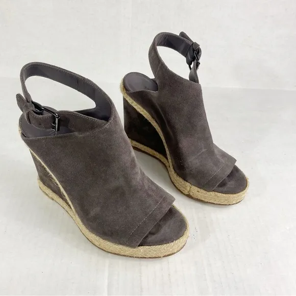 Evangeline Suede Peep-Toe Espadrille Wedge Sandals Size 8.5