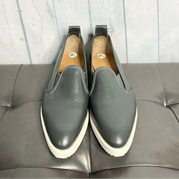 Everlane gray leather pointy toe wedge loafers size 9.5 new