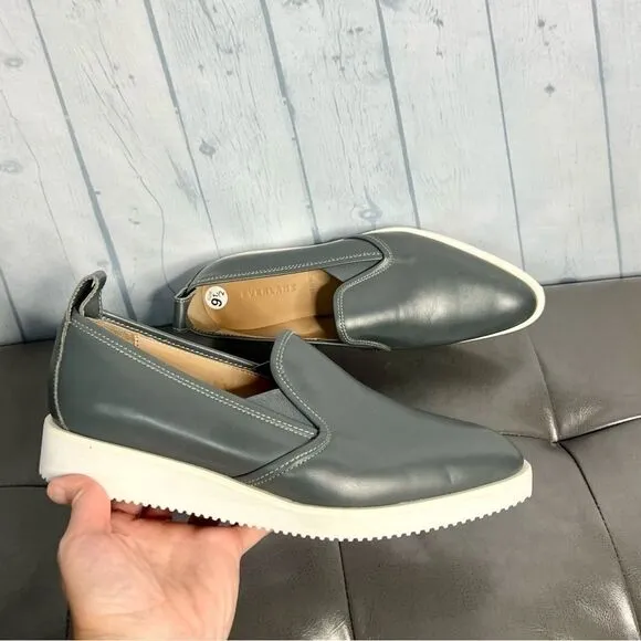 Everlane gray leather pointy toe wedge loafers size 9.5 new