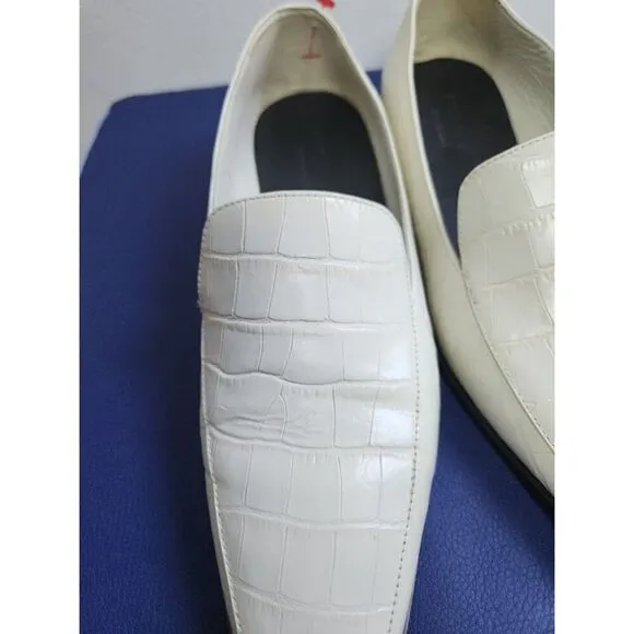 Everlane Women Bone/Off White Croc Embossed Leather Italian Loafers Shoes size 7