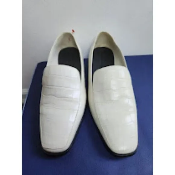Everlane Women Bone/Off White Croc Embossed Leather Italian Loafers Shoes size 7