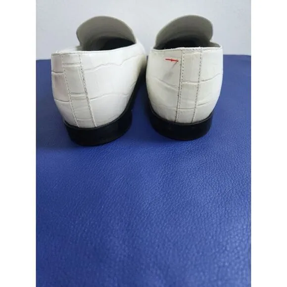Everlane Women Bone/Off White Croc Embossed Leather Italian Loafers Shoes size 7