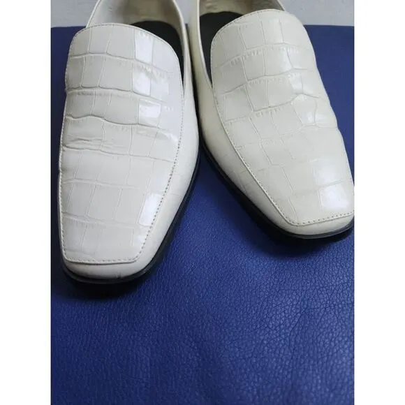 Everlane Women Bone/Off White Croc Embossed Leather Italian Loafers Shoes size 7