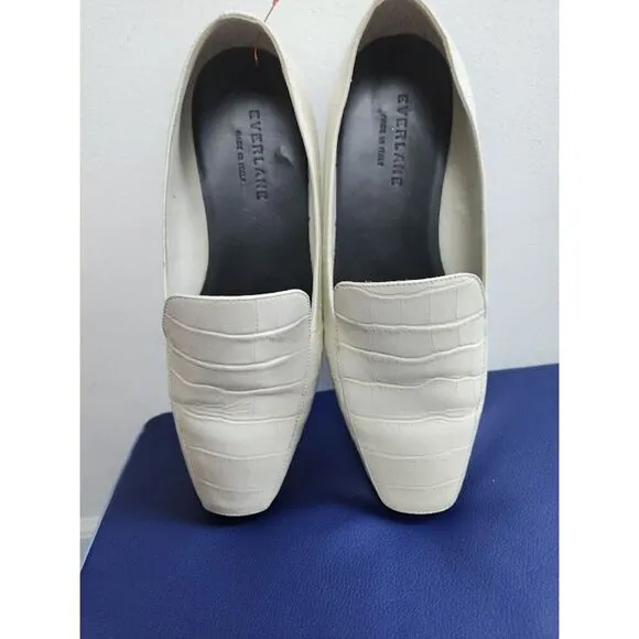 Everlane Women Bone/Off White Croc Embossed Leather Italian Loafers Shoes size 7