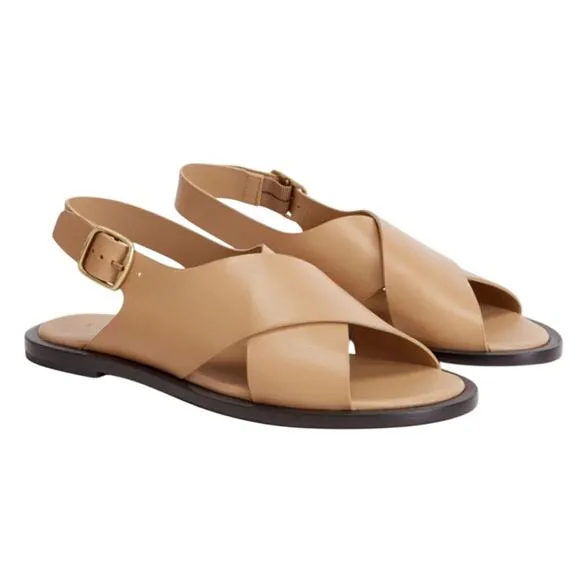 EVERLANE Women’s Leather The City Crossover Sandal in Light Taupe-Sz 6.5