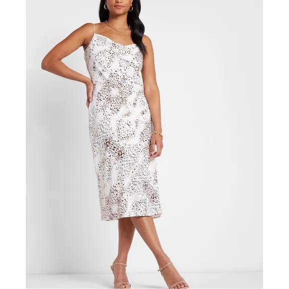EXPRESS Rachel Zoe Printed Satin Cowl Neck Midi Slip Dress
