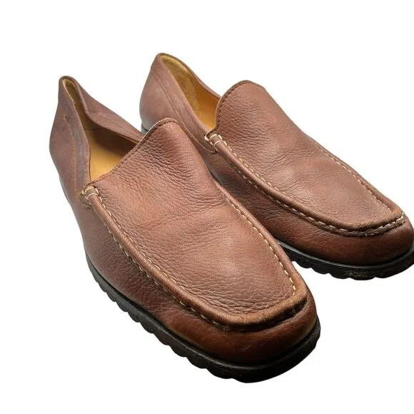 Faconnable Loafers Mens Size 12 Tan Brown Leather Square Toe Slip On Driver Shoe