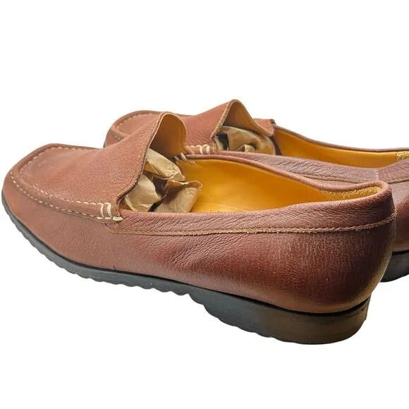 Faconnable Loafers Mens Size 12 Tan Brown Leather Square Toe Slip On Driver Shoe
