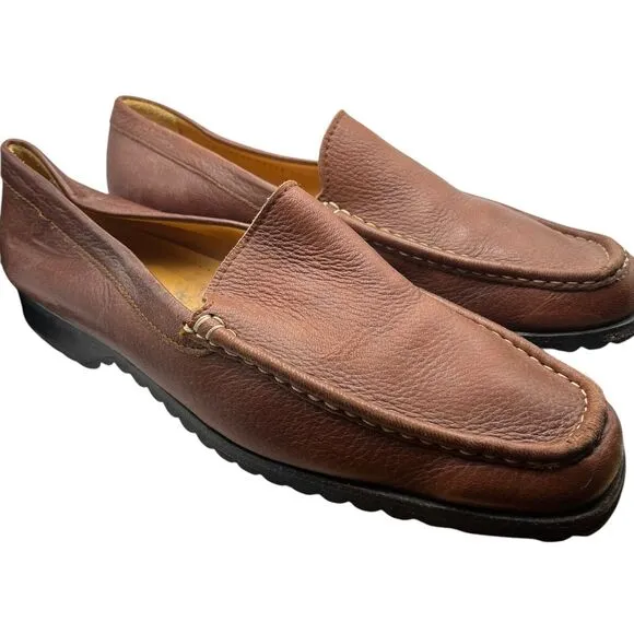 Faconnable Loafers Mens Size 12 Tan Brown Leather Square Toe Slip On Driver Shoe