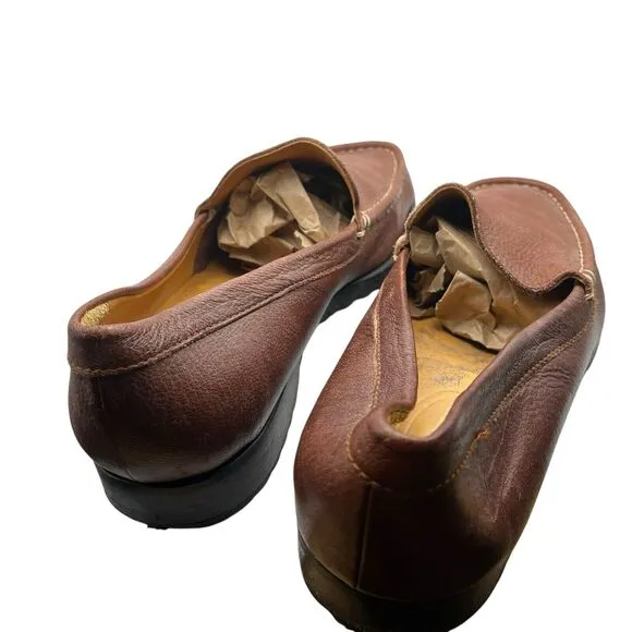 Faconnable Loafers Mens Size 12 Tan Brown Leather Square Toe Slip On Driver Shoe