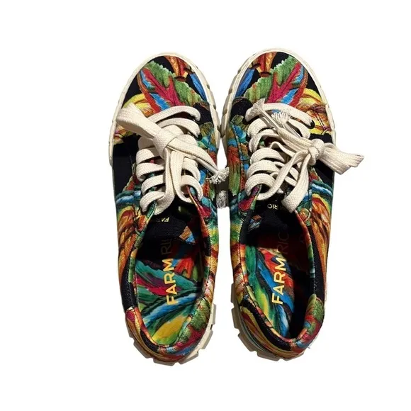 Farm Rio Black Banana Flatform Sneakers Size 8 Printed Lace Up