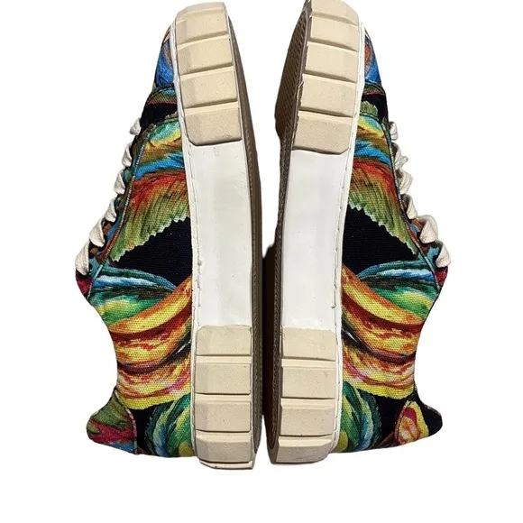 Farm Rio Black Banana Flatform Sneakers Size 8 Printed Lace Up