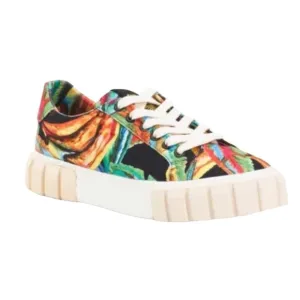 Farm Rio Black Banana Flatform Sneakers Size 8 Printed Lace Up