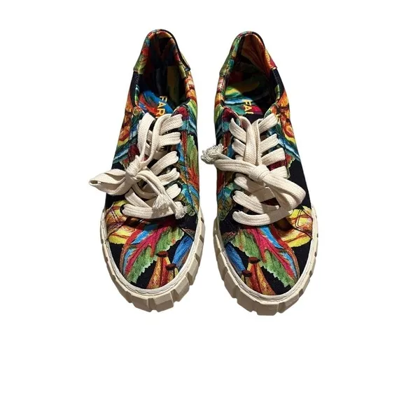 Farm Rio Black Banana Flatform Sneakers Size 8 Printed Lace Up