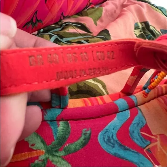 Farm Rio Red Tropical Tube T- Strap Fisherman Flat Sandals Size 10