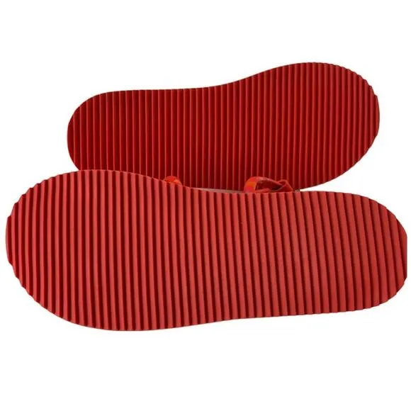 Farm Rio Red Tropical Tube T- Strap Fisherman Flat Sandals Size 10
