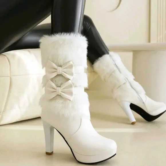 Fashion Match Red Dress,New Women Mid-Calf Boots Slim Heel Round Toe Sexy Fashio