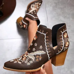 Fashionable Embroidered Ankle Western Boots For Summer Vacation Shoes