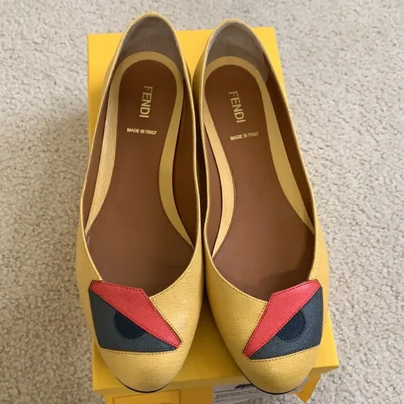 FENDI Monster eye saffiano leather ballerina flats