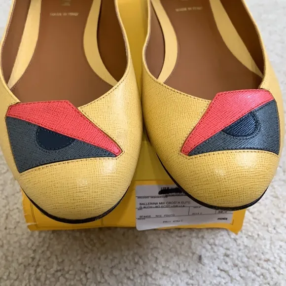 FENDI Monster eye saffiano leather ballerina flats