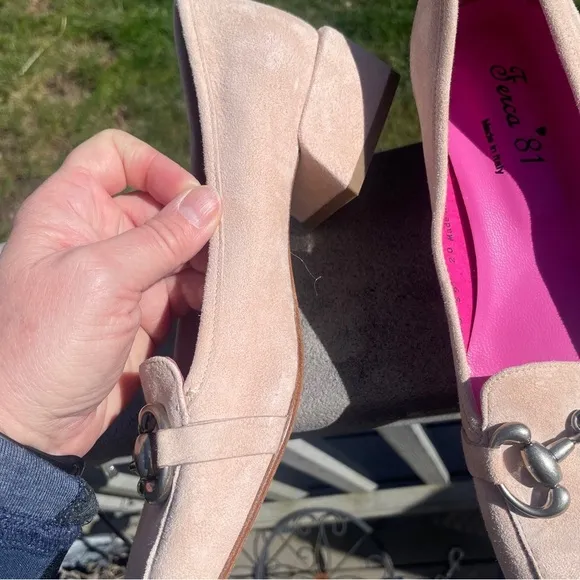 Ferca 81 Blush Made In‎ Italy Suede Loafers Moccasin Heels With Hardware 8.5 39