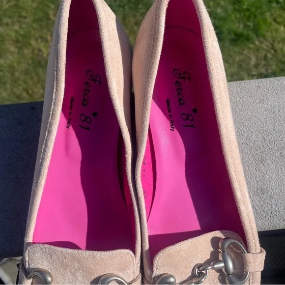 Ferca 81 Blush Made In‎ Italy Suede Loafers Moccasin Heels With Hardware 8.5 39
