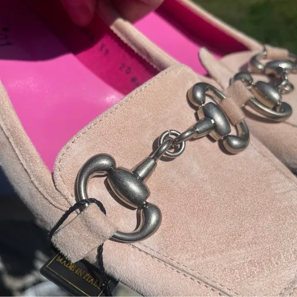 Ferca 81 Blush Made In‎ Italy Suede Loafers Moccasin Heels With Hardware 8.5 39