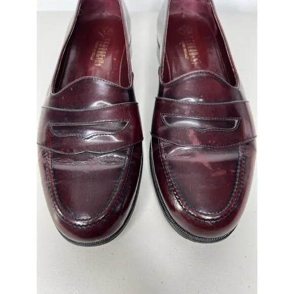 Ferracini Penny Loafer Burgundy Slip Shoes Leather Made In Italy Men’s Sz 9.5